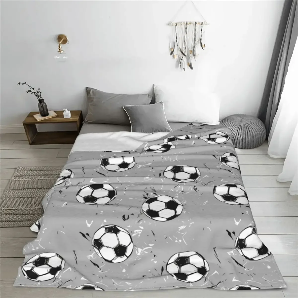 Footballs Soccer Blanket Coral Fleece Plush Spring Autumn Portable Super Soft Throw Blankets for Home Couch Bedspread