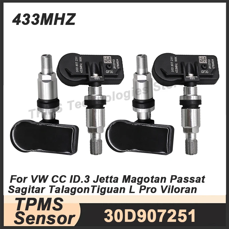 

1/4PCS 433MHZ TPMS sensor For Volkswagen Jetta CC ID.3 ID.4 X Magotan Tiguan L Pro Passat Tire pressure sensor 30D907251