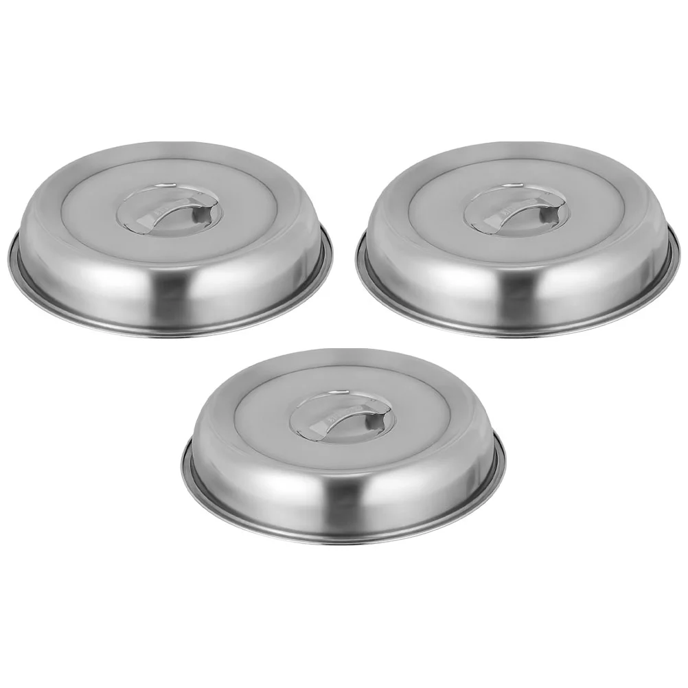 

3 Pcs Plate Stainless Steel Dish Cover Griddle Household Food Covers Dinner Silver Steak