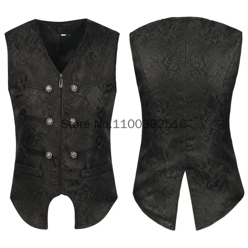 Men's Renaissance Cosplay Medieval Pirate Waistcoat Vest Vintage Victorian Steampunk Jacquard Swallow Top Noble Blazer Costume