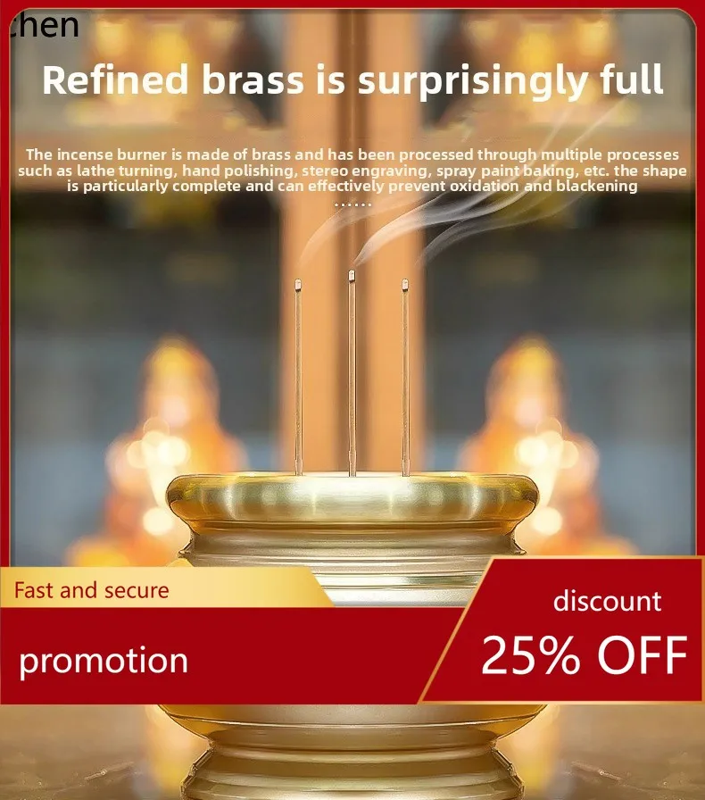 CZ All-Copper Incense Burner for Offering Incense to Buddha, Home Indoor Incense Burner Ornament
