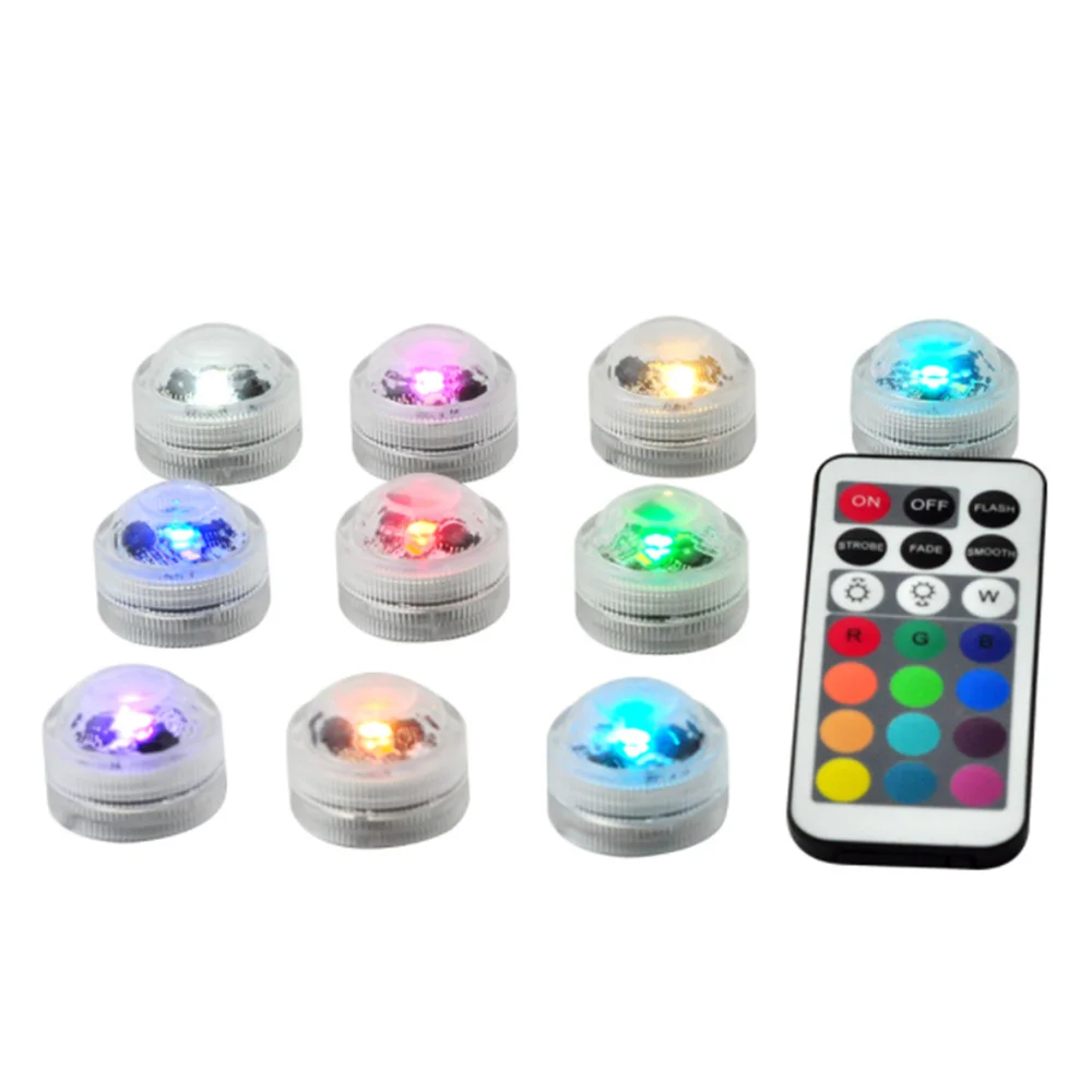 50PCS IP67 Waterproof Full Color LED Light CR2032 Powered Home Underwater Light Smart Remote Control Diving Light Diamond Shell