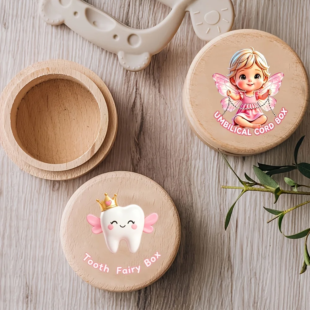Premium 2D Wooden Baby Teeth Storage Box Cartoon Girl Design Pink Patterned Baby Hair Newborn Gift Precious Memory Keepsake 3PCS