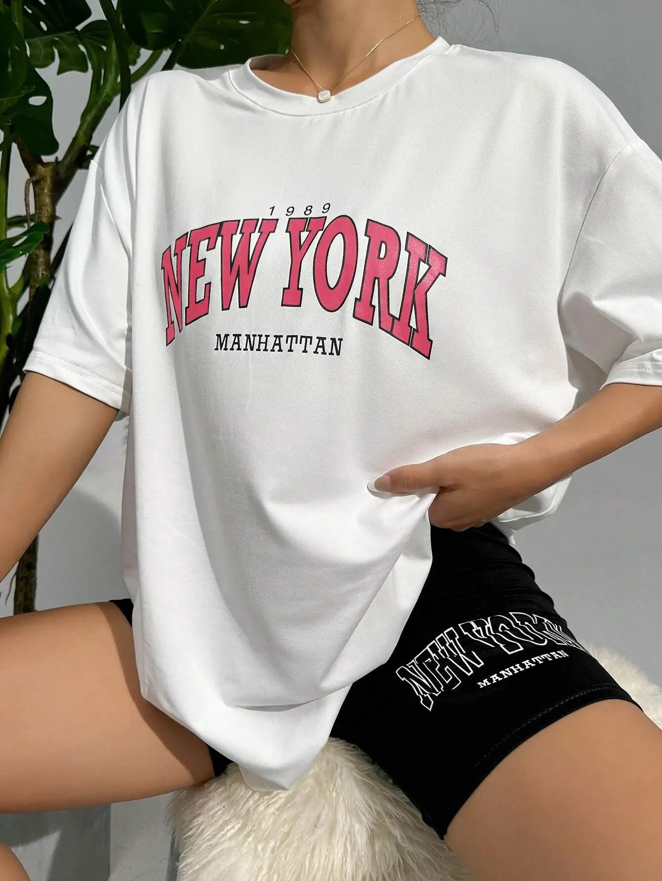 1989 New York Manhattan City Letter T-Shirts Set Women Fashion Casual 2 Piece Set Street Casual Shorts Cotton Breathable Tshirts