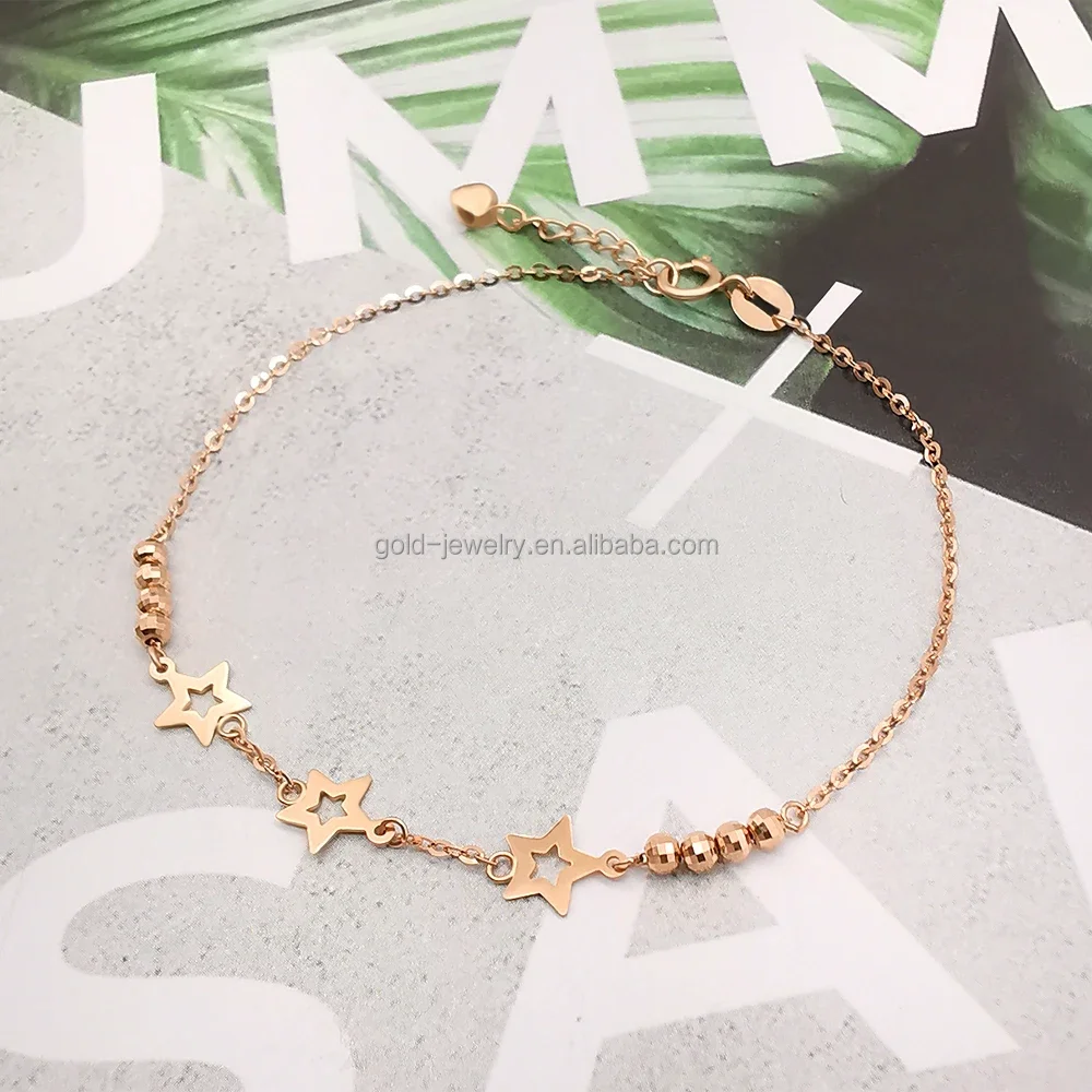 Trendy Chain 18K Real Gold Bracelet Star Shape Design Popular Rose Solid Gold Bracelet Jewelry Women Gift Wholesale