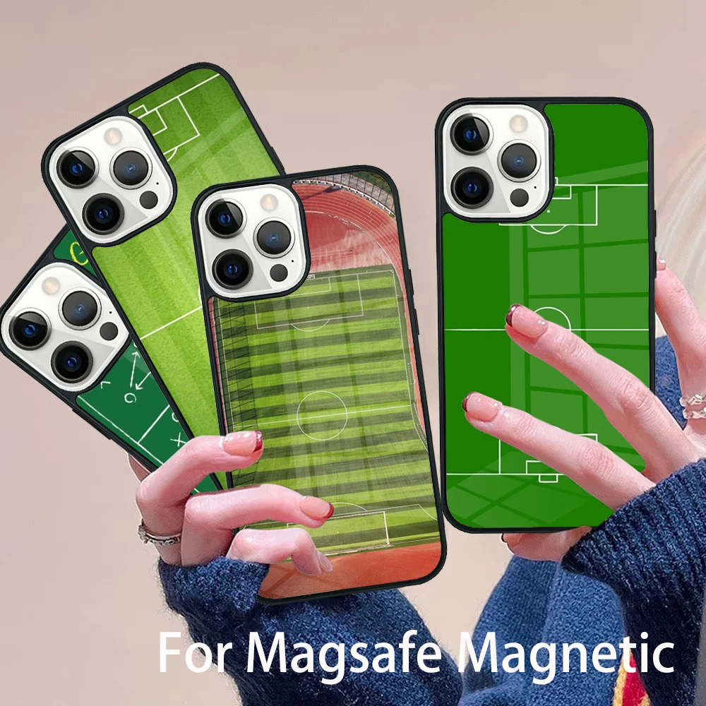 

Football Field Phone Case Magesafe Magnetic Wireless Charge Cover For IPhone 16 11 12 13 14 15 Pro Max Plus Mini
