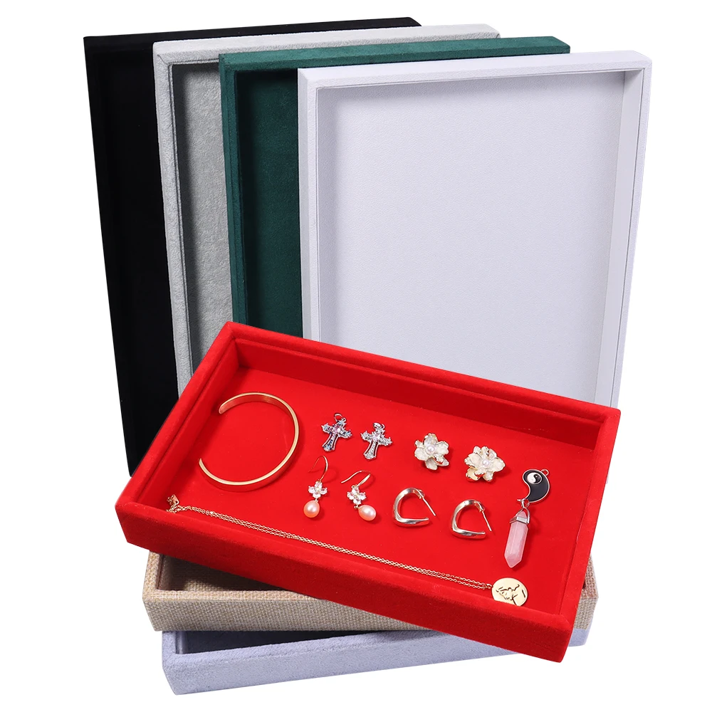 

Velvet Jewelry Display Tray Home Exquisite Acessories Holder Portable Ring Earrings Necklace Organizer Storage Box Linen Trays