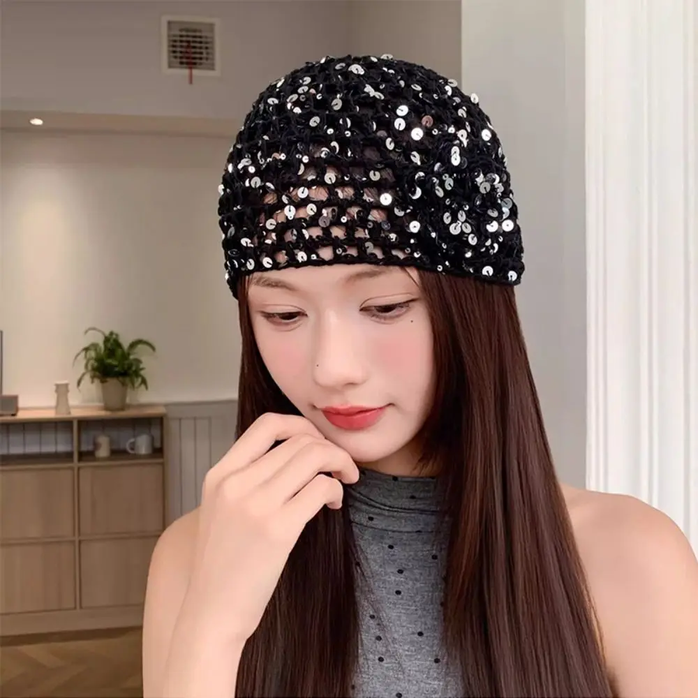 Sweet Elegant Hollowed Out Knitted Hat Thin Flower Bohemian Style Beanies Ethnic Style Solid Color Weave Cap Spring Summer