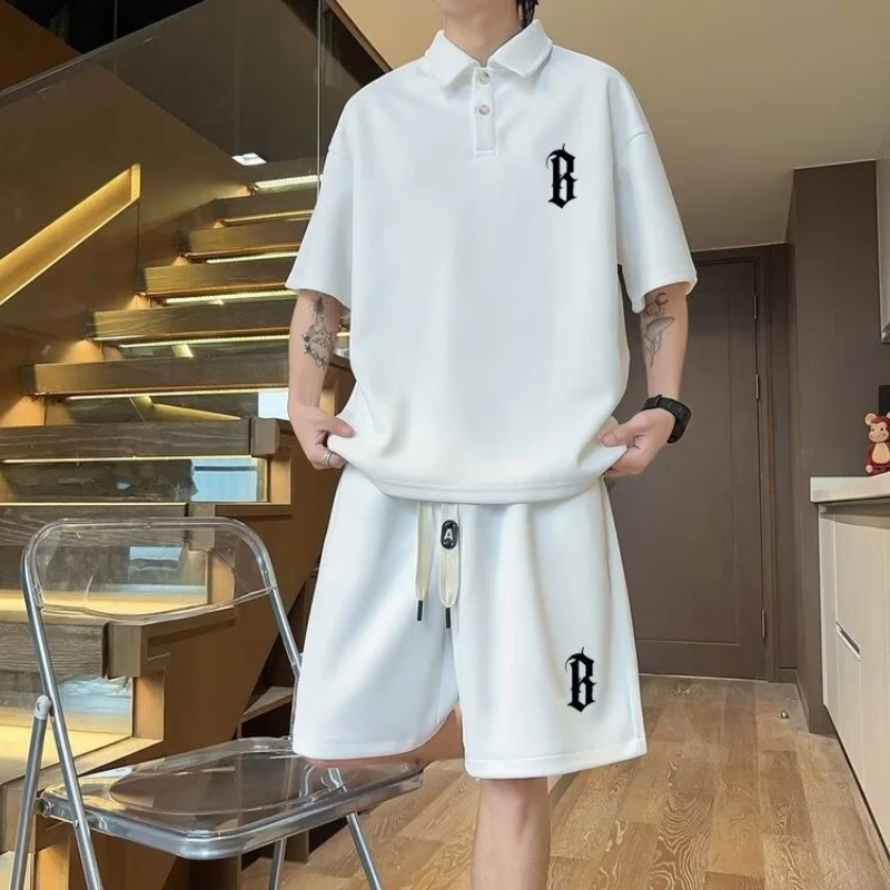 Polo T-shirts Shorts Men Sets Summer Trendy Casual Sports Suits White Grey Black Tracksuits for Men New 2025