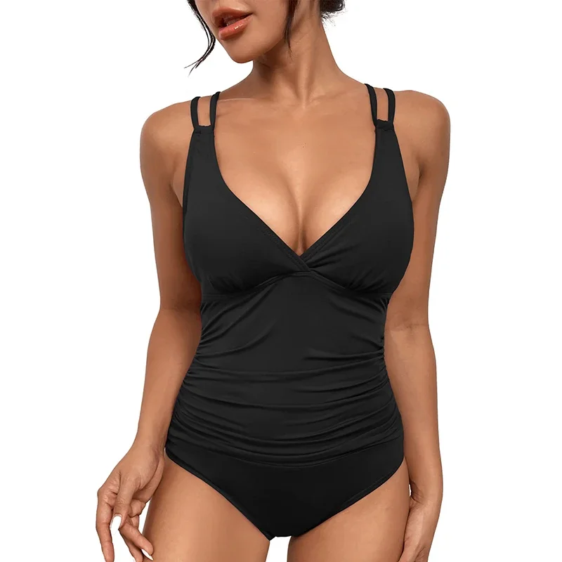 Costumi da bagno solidi Scollo a V Costume da bagno sexy Donna 2025 Costume da bagno intero con volant in vita laterale Costume da bagno Monokini Bikini