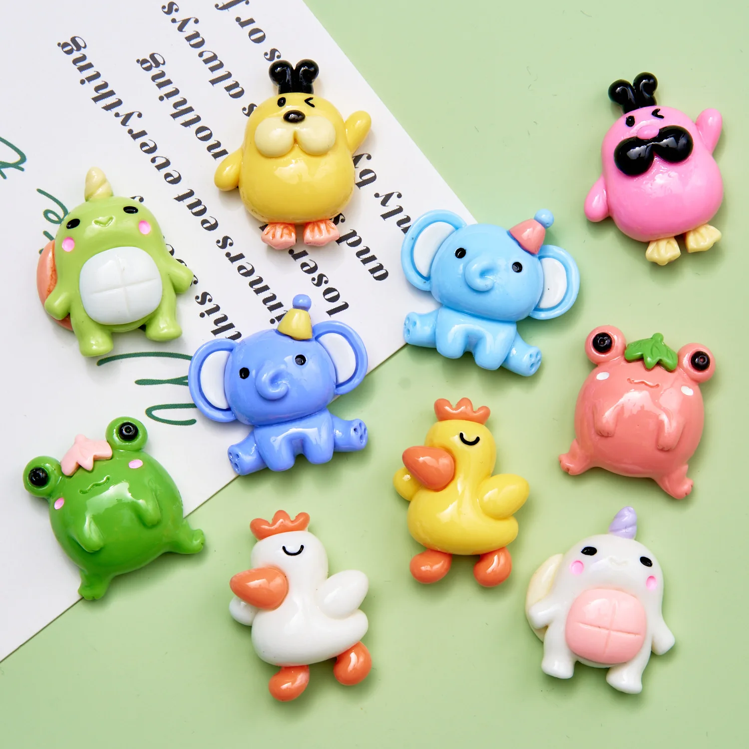 100pcs Kawaii Cartoon Frog Elephant Resin Flat Back Convex Circular Scrapbook Hair Bow Making DIY Accessories