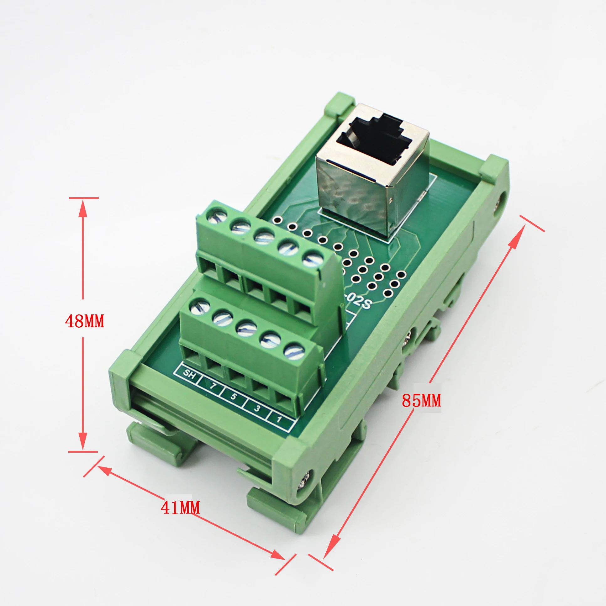 RJ45 암-터미널 블록 수평 브레이크아웃 보드, RJ45 스플리터 어댑터, Din 레일 장착 나사 터미널, 10 라인