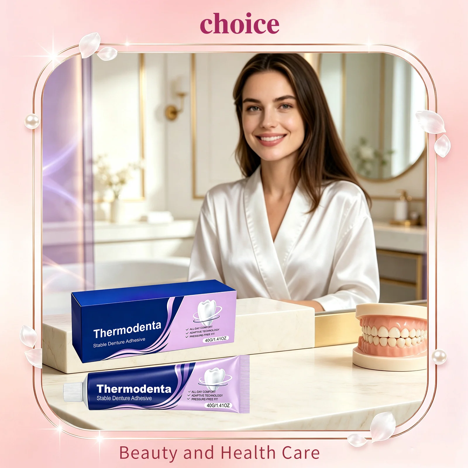 Thermoplastic Silicone Denture Adhesive Stable Secure Hold Relieve Gum Discomfort Tasteless Odorless Easy Use Denture Care Gel