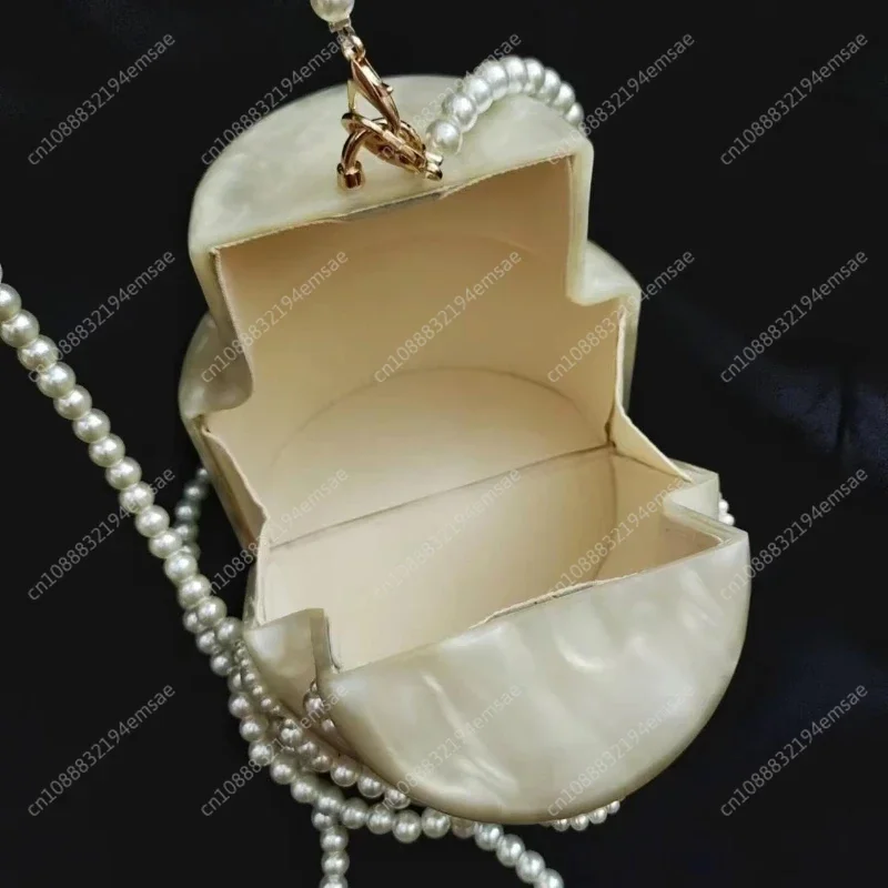 Luxury Pearl Chain Bag Cake Tote Bag  Women Tote Bag Designer Ladies' Pearl Bead Evening Dress Dress Day Semi-circular Handbag