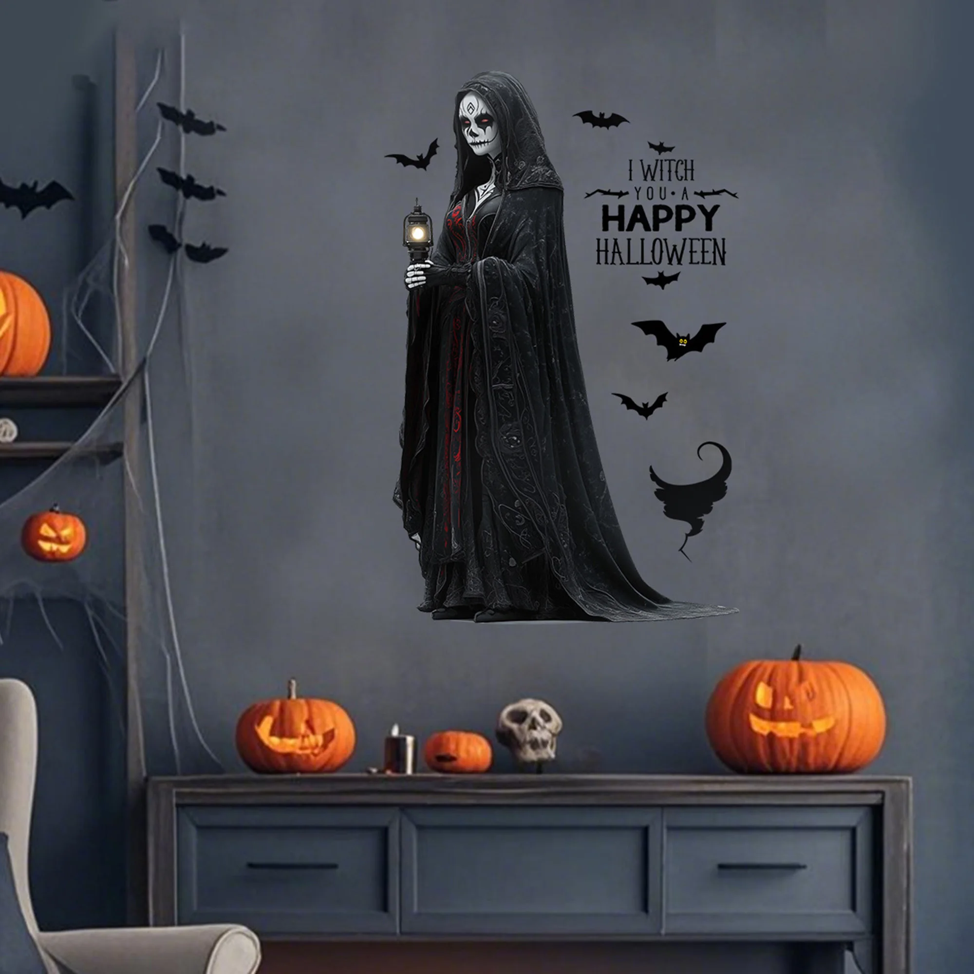 زاحف شبح اليقطين هالوين الجدار ملصق منزل مسكون العنكبوت ويب جدار الفن ديكورات المكاتب المنزلية