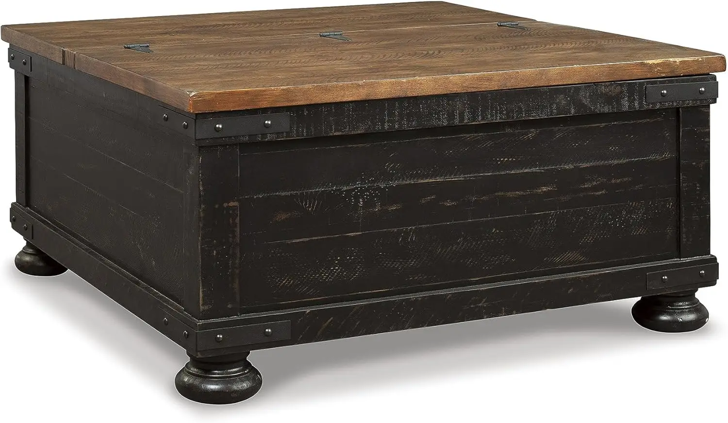 Farmhouse Lift Top Coffee Table with Storage, Distressed Brown & Black Finish