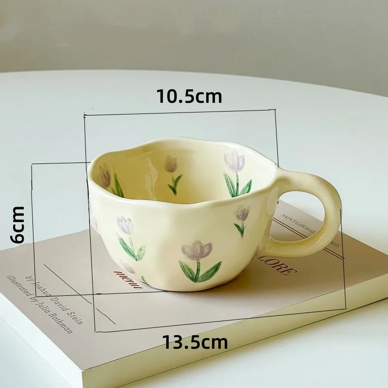 [Hot Sales] Hand-Hold Irregular Flower Ceramic Cup, Coffee Cup, Milk Tea Cup, Korean Atomic Breakfast Cup