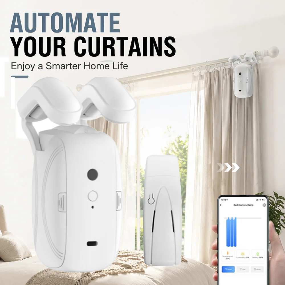 Smart Life Bluetooth Curtain Robot Roman Pole Track Compatible Timer Manual Pull 8kg Load