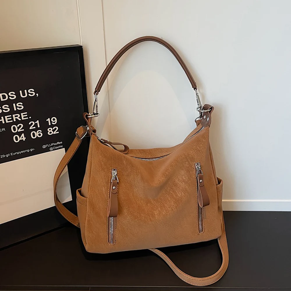 Large Capacity Tote Bag for Women Spring Vintage Solid Color Soft One Shoulder Bags Daily All-Match Commute Crossbody Packs