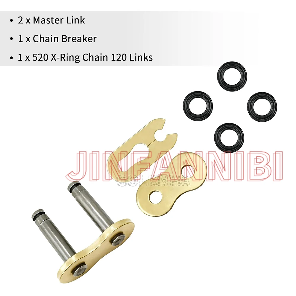 520 X-Ring Chain 120 Links with Master Link,Heavy Duty Motorcycle Gold Chian, Powersports Drive Chains