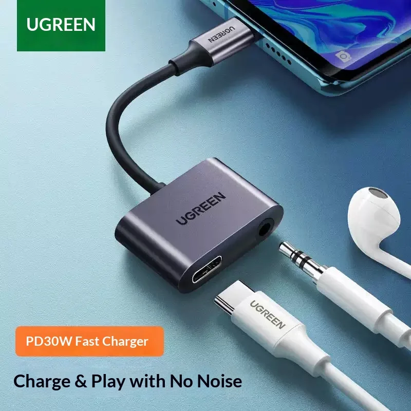 UGREEN 60165 CM232 USB-C to 3.5mm Headphone Adapter 2-in-1 Audio Converter for Android Phones Tablets