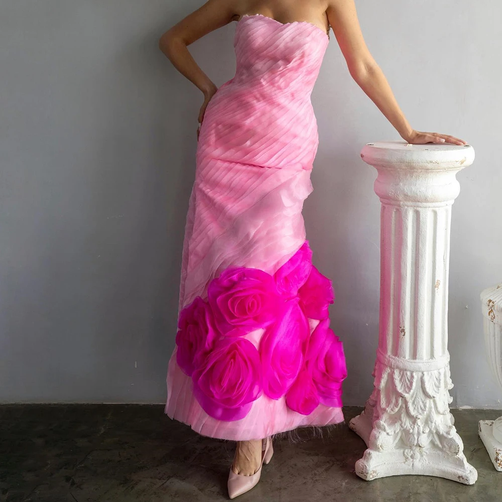 

Sexy Chiffon Straight Flowers Evening Dress Temperament Sleeveless Sweetheart Floor Length فساتين سهره نسائيه فخمة