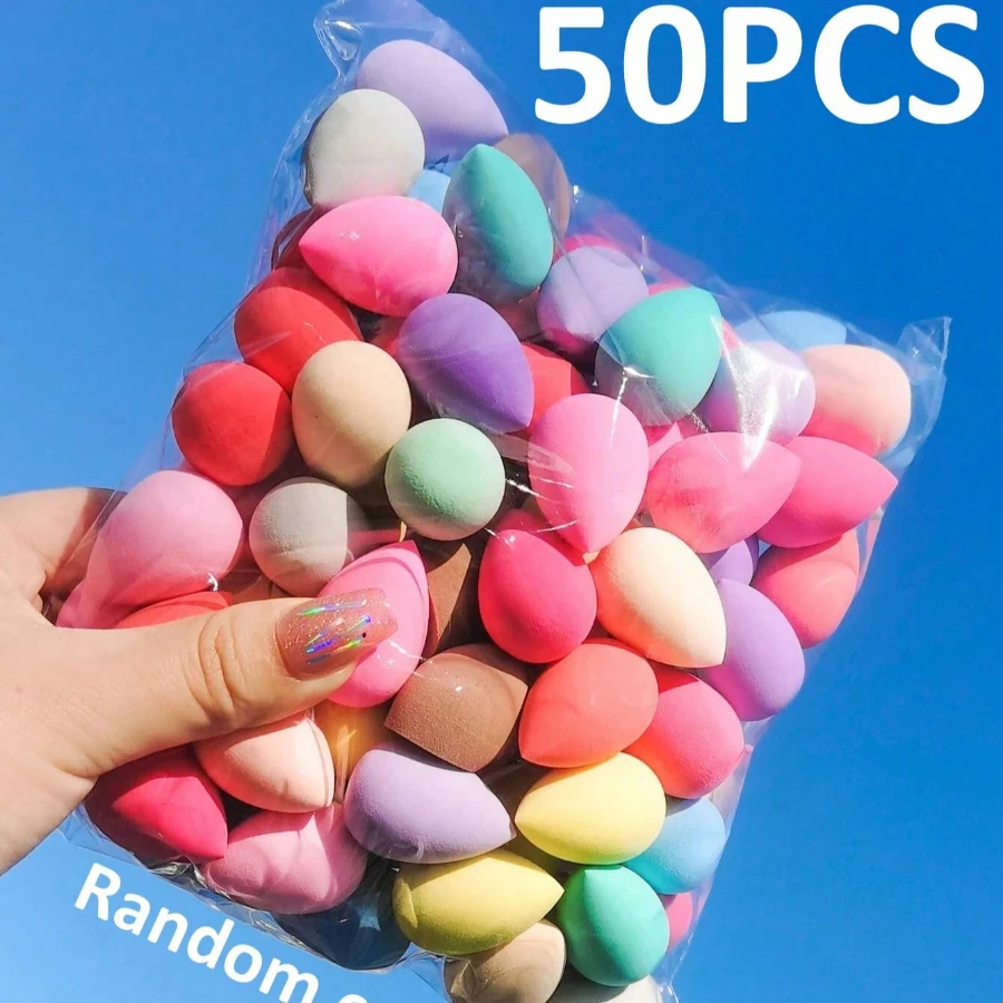 50pcs/10pcs/Pack Waterdrop Shaped Mini Beauty Blender, Latex-Free Dual-Use Wet/Dry Cosmetic Sponge, Suitable For All Skin Types