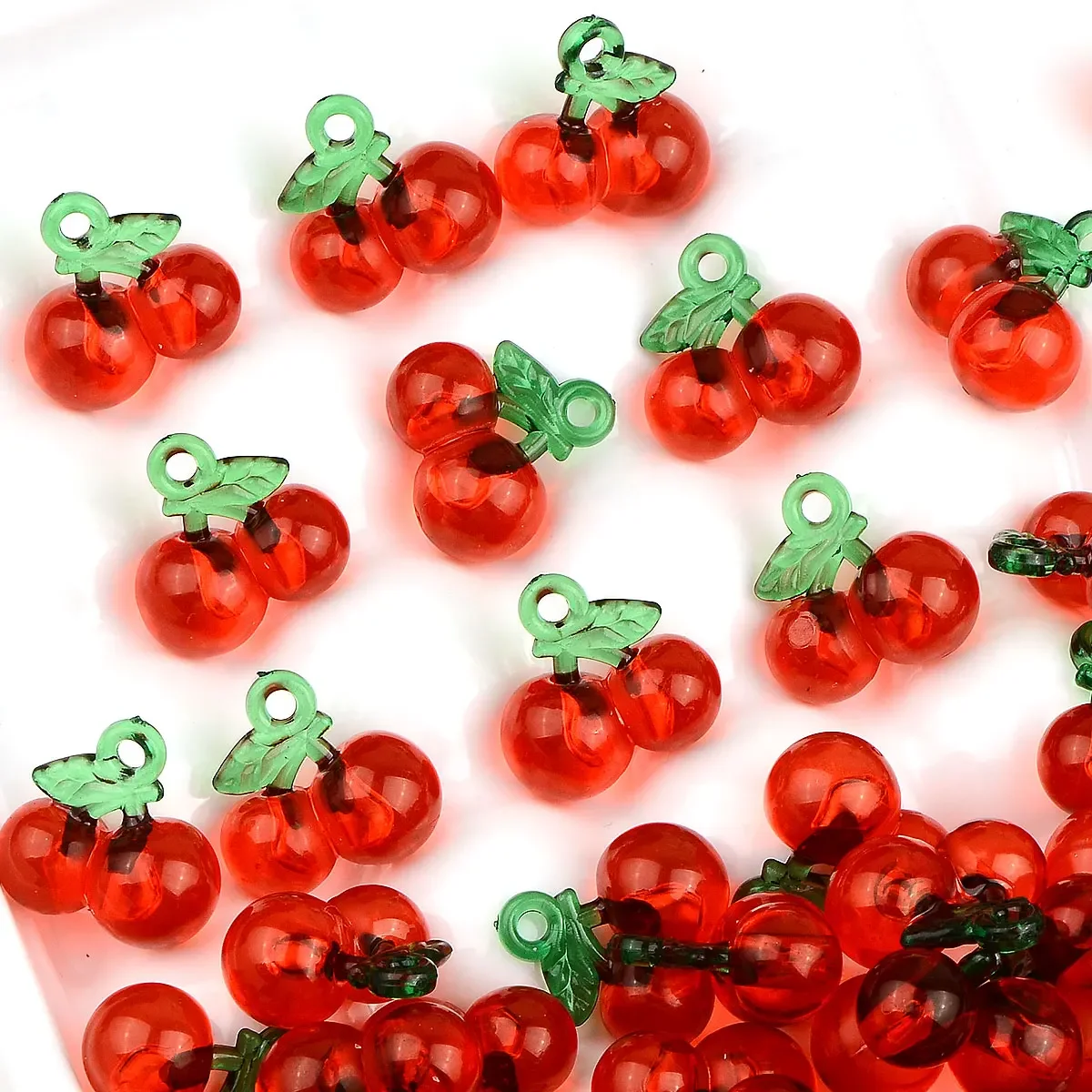 20pcs 1.9cm Christmas Eve Red Cherry Shape Transparent Acrylic Beads DIY Earring Bracelet Phone Chain Accessories Supplies