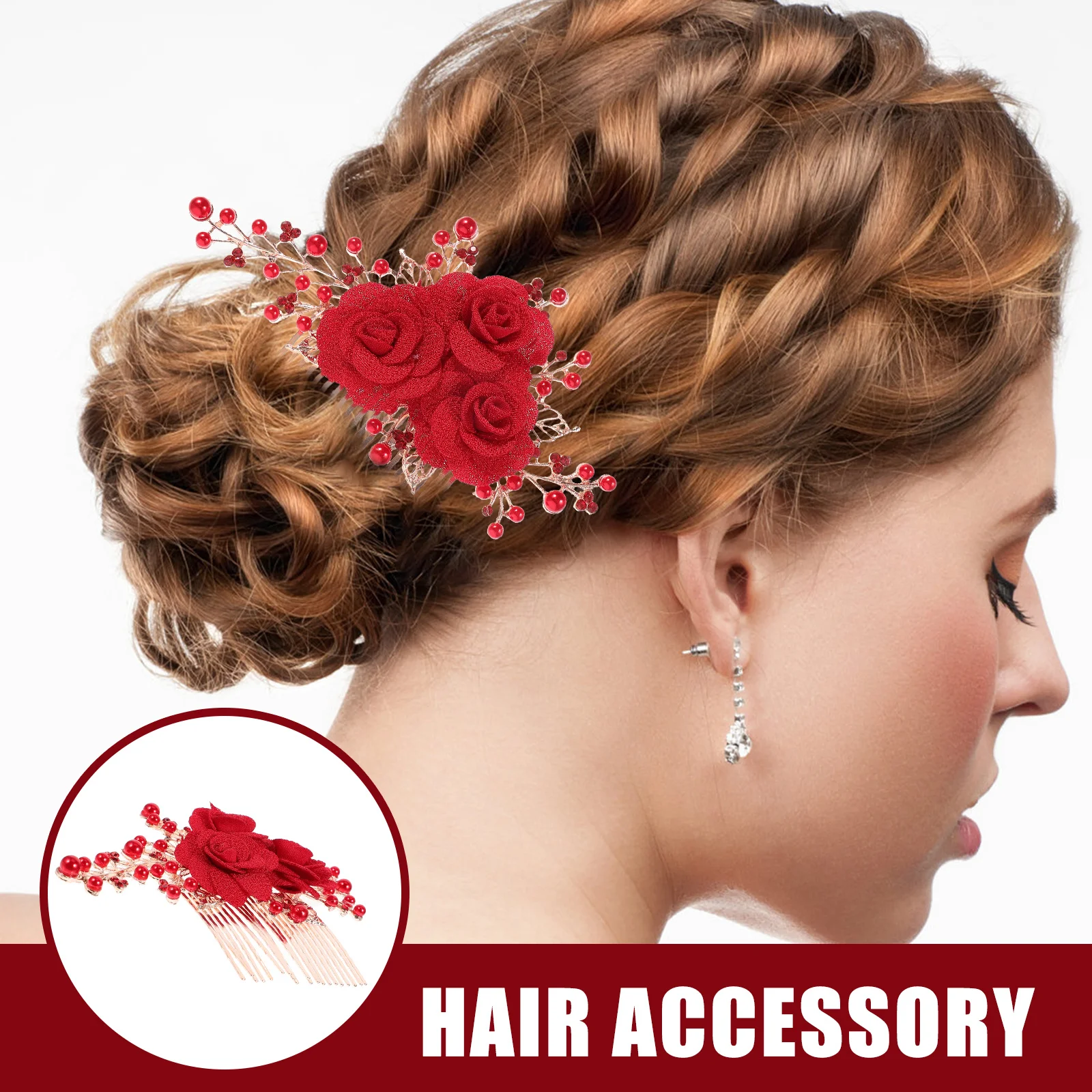 

Red Pearl Hair Comb Skin Friendly Bridal Flower Pin Wedding Hair Accessories for Bride Floral Floral Headpiece
