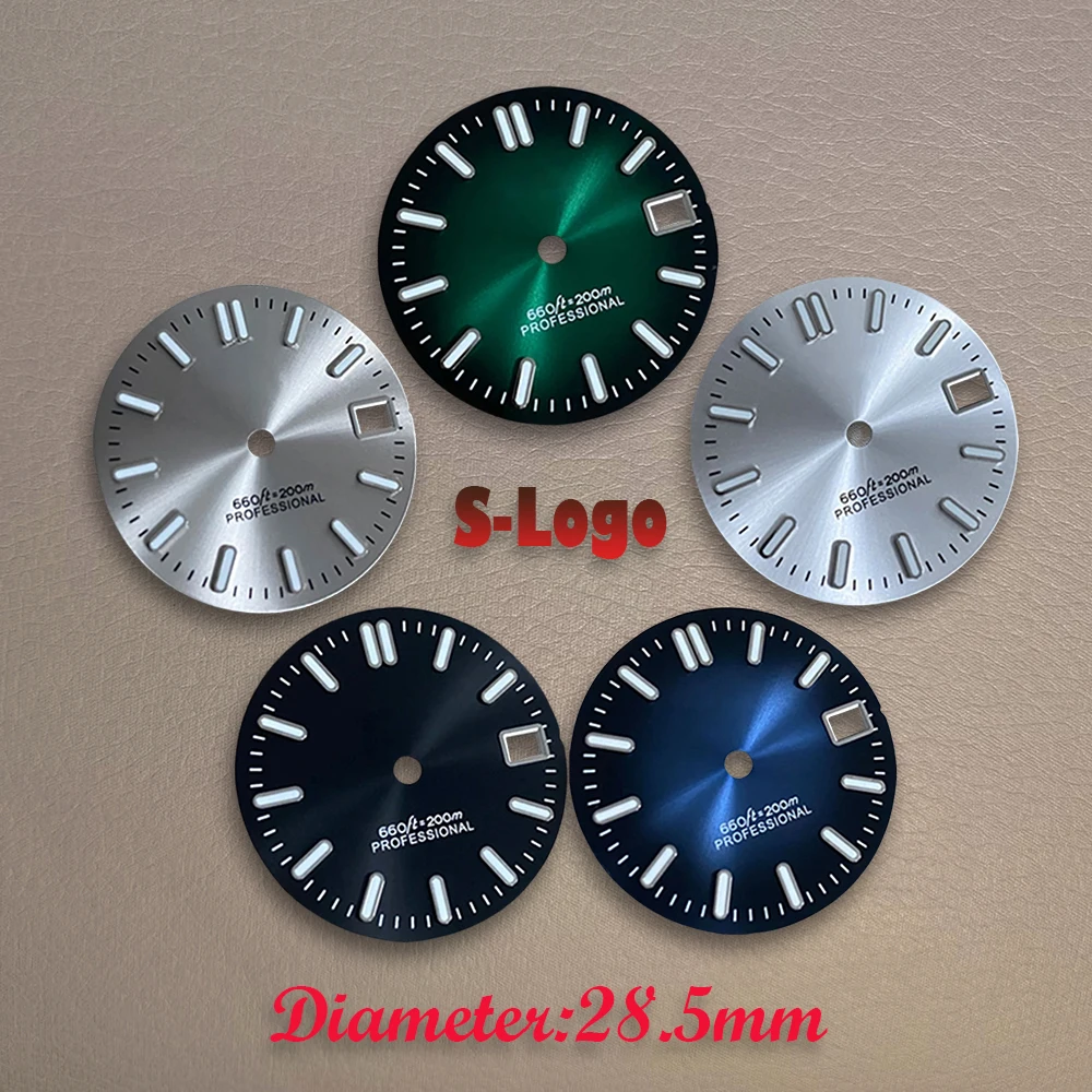 28.5mm High Quality S Logo NH35 Gradient Sunray Dial Fit NH35/NH36 Movement Green Luminous NH35 Accessories