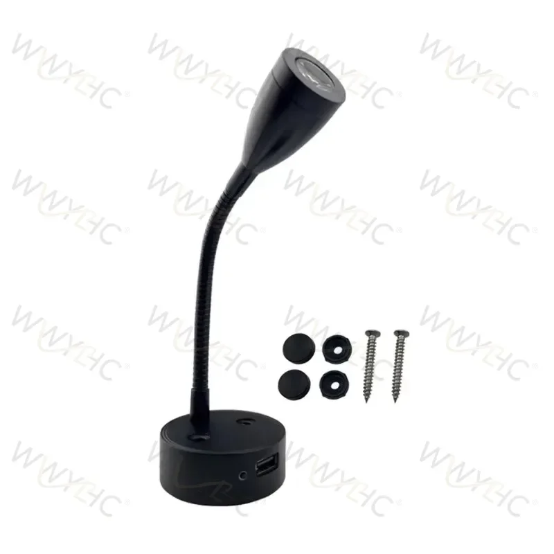 12V 24V RV Boat LED Reading Light Flexible Touch Switch Wall Lamp with USB Charger Port for Motorhome Yacht Cabin Home Use