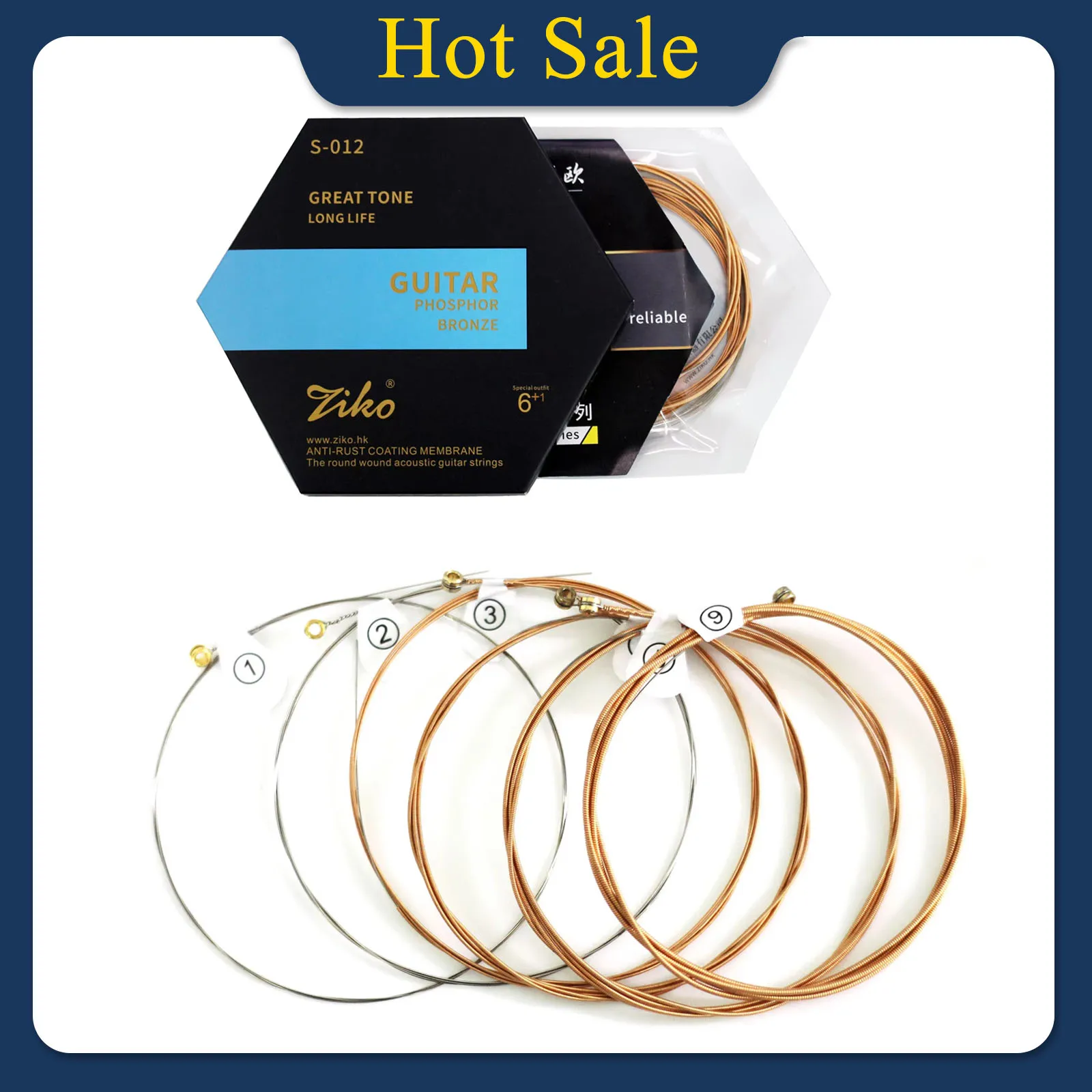 ZIKO Acoustic Guitarra Strings S-012 Hexagonal Steel Core Phosphor Bronze Wound Guitar Strings Folk Guitar Parts & Accessories