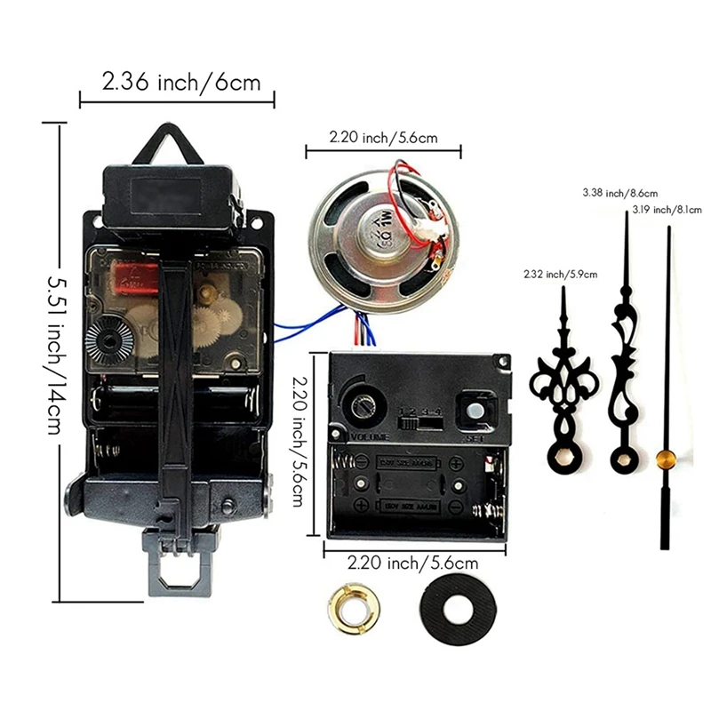 Imagem -06 - Quartzo Pêndulo Movimento Relógio com Mãos Negras com Caixa de Música Alto-falante Bateria Mecanismo Melodia para Relógio 3x