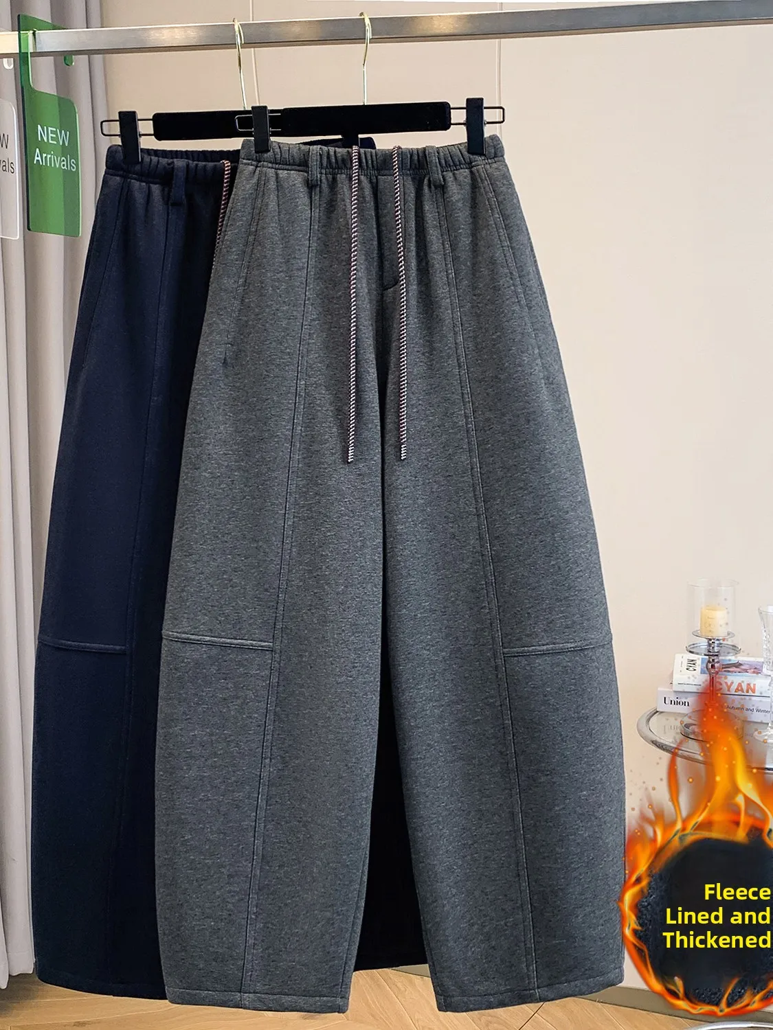 Modne spodnie dresowe z elastyczną talią i sznurkiem, plus size, damskie, jesienno-zimowe, ciepłe, wyszczuplające, uniwersalne.