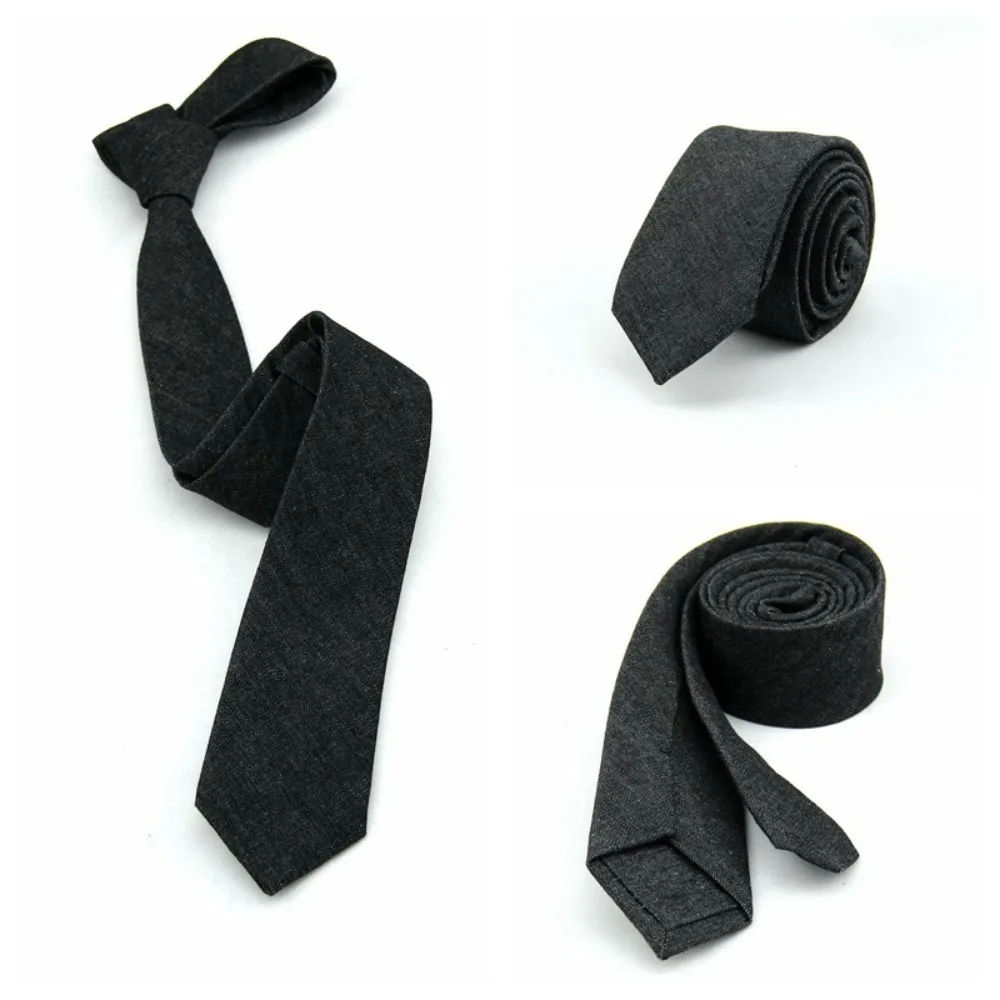 Classic Solid Color Jean Fabric Tie Narrow Adjustable Denim Men Necktie Hand Tied Soft Retro Cravat Boys