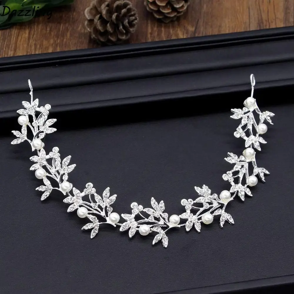 

Shiny Crystal Pearl Hair Vine Crystal Pearl Wedding Headband with Hairpin Branches Shape Fashion Bridal Hairband