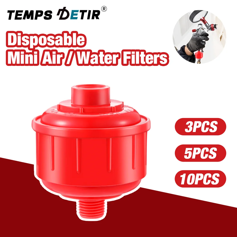 Mini filtro de água descartável para ar, separador de óleo e água, filtro de linha de ar, filtro para pistola de pulverização, rosca de 1/4 de polegada, adequado para pistolas de pulverização/ferramentas pneumáticas