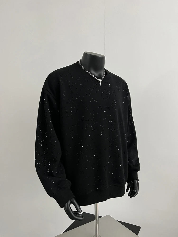 2025 American Style High-End Sequin Starry Sky Round Neck Sweatshirt Unisex Loose Casual Versatile Fleece Pullover Top
