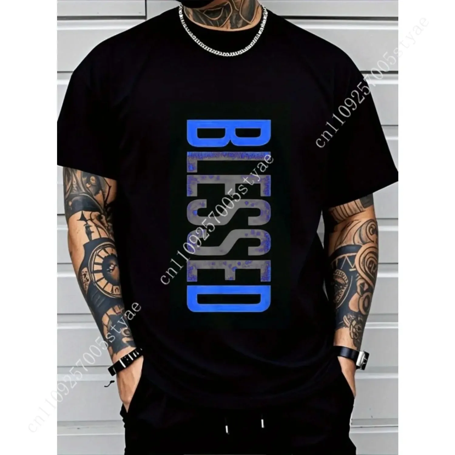 Men's Plus Size Casual Crew Neck T-Shirt - Geometric-Pattern, Smooth Cotton Knit Fabric with Medium Stretch, Breathable Comfort