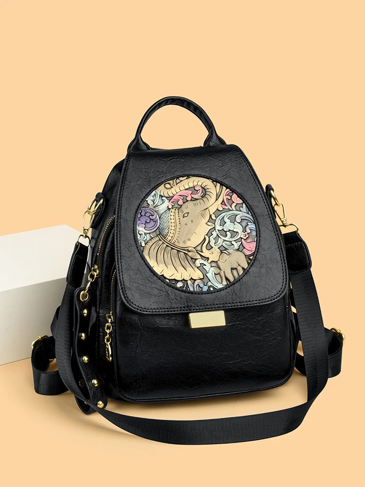 Faionable Casual Leather oulder Bag Women's Top Layer Cowhide Bapa Soft Multi-Functional Korean Sle Leisure Bag