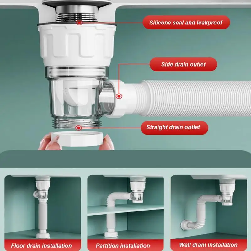 Retractable Anti-Odor Drain Pipe Flip-Top Kitchen Sink Filter Flexible Downspout Bathroom Washbasin Anti Clogging Drainage Pipe