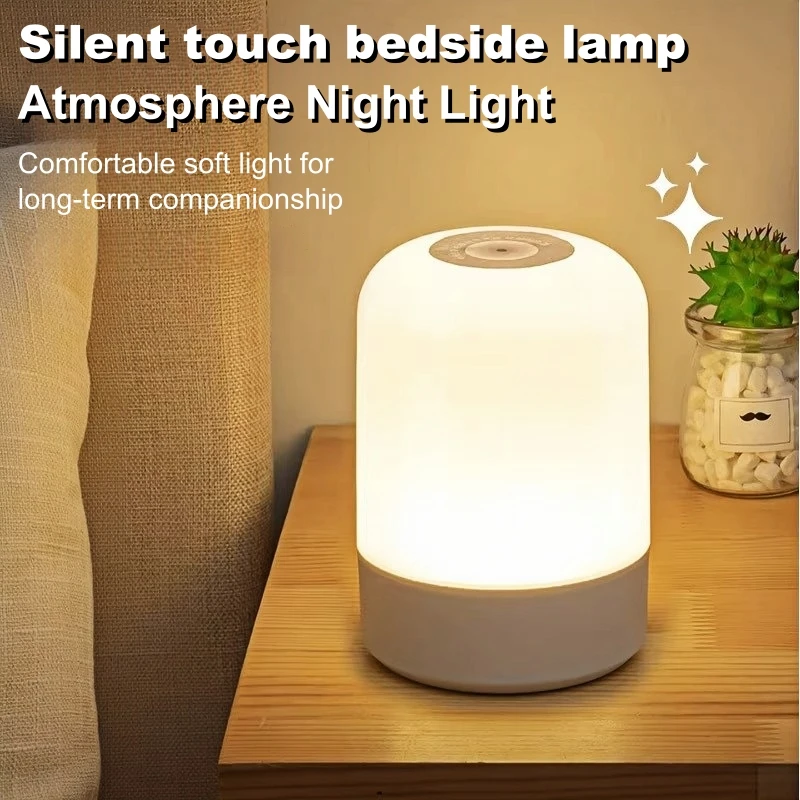 Led night light regulável recarregável/plug-in desktop quarto iluminação de cabeceira decorativa touchscreen leitura rgb lâmpada de mesa