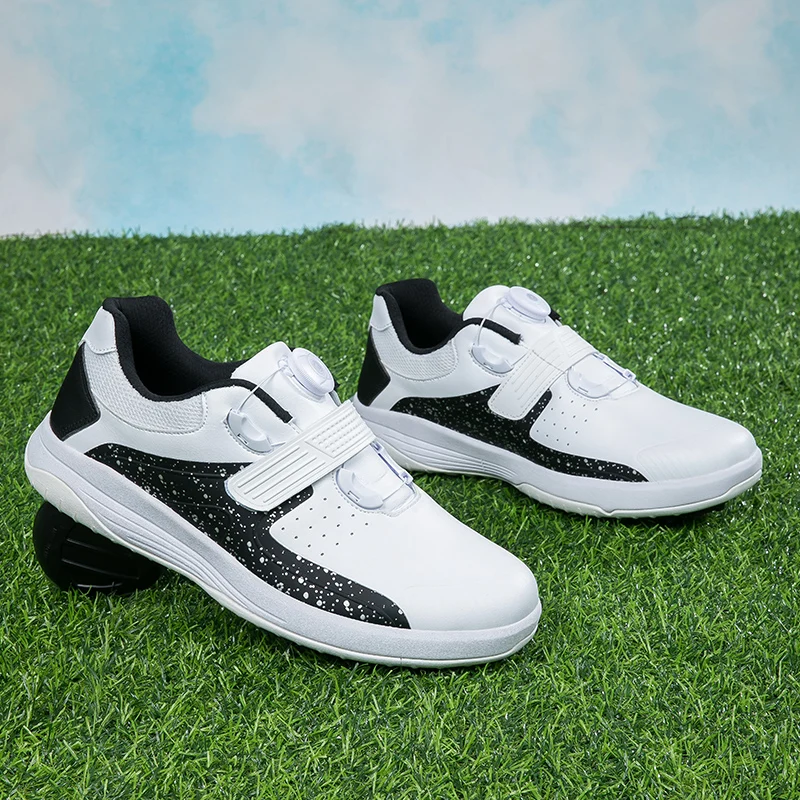 Zapatos de Golf de cuero para hombre y mujer, zapatillas deportivas de entrenamiento, con tachuelas, color blanco y negro, de alta calidad