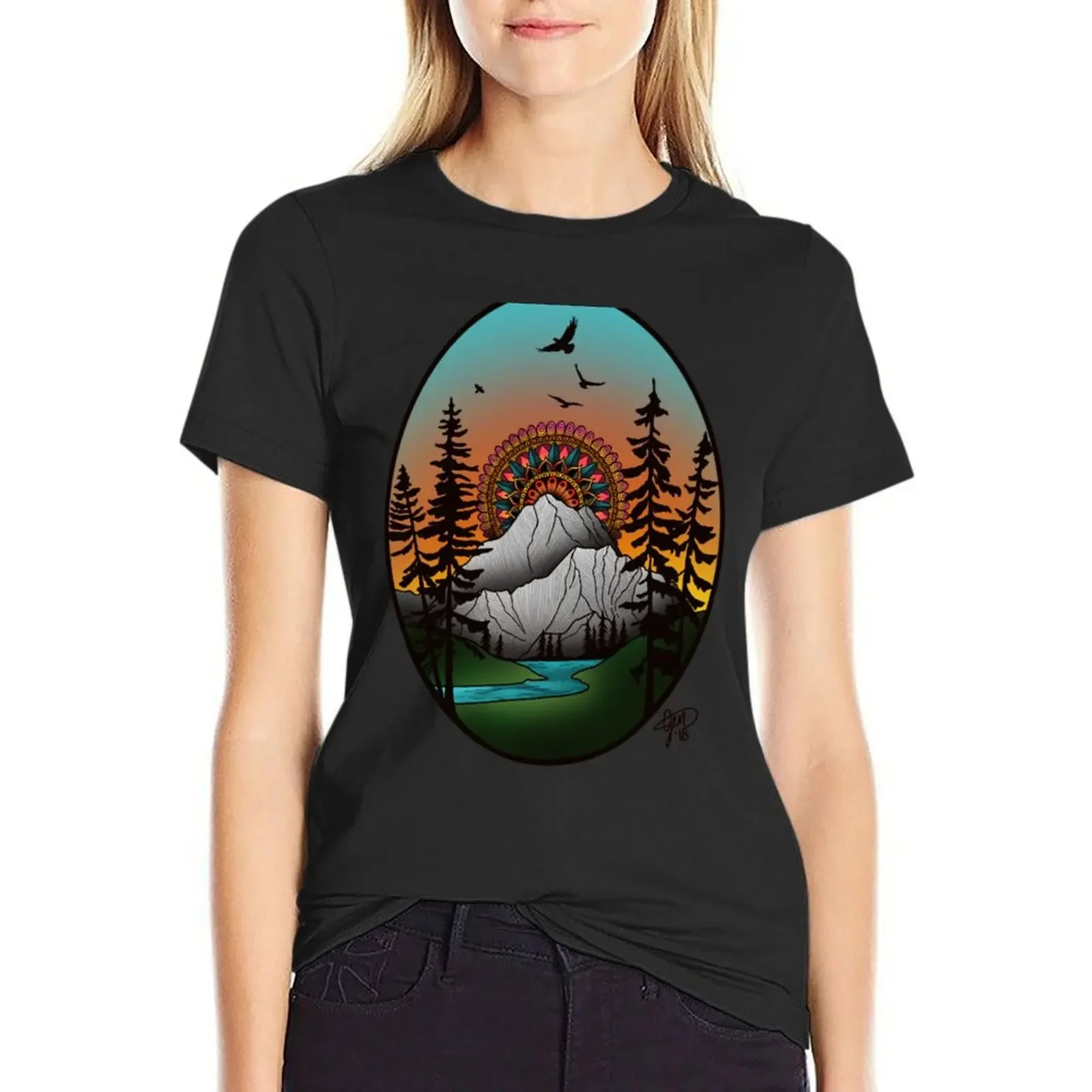 Mountains & Mandalas T-Shirt vintage clothes summer top cute clothes workout t shirts for Women