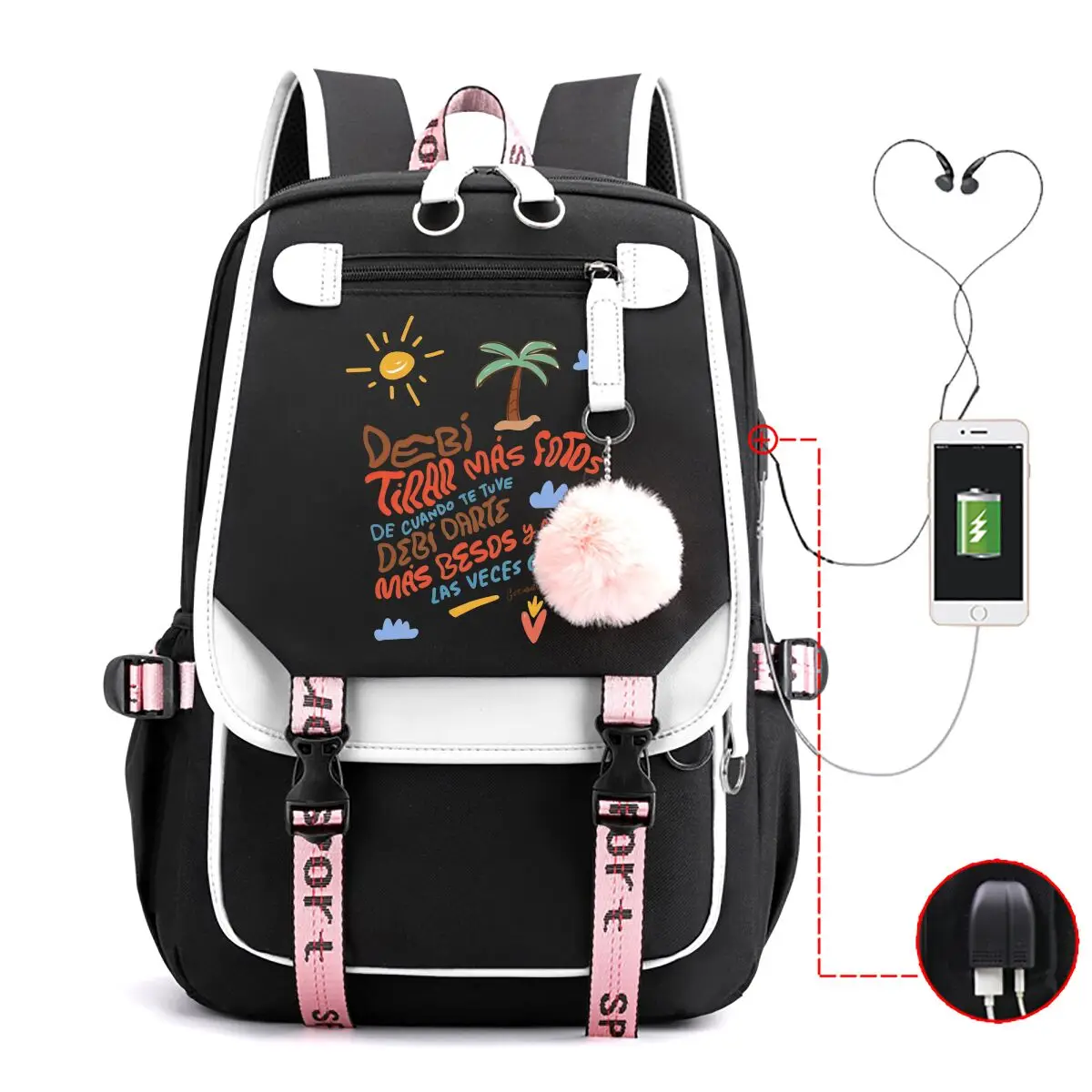 Unisex Teen Pop Singer Print Backpack USB Charging Interface Large Storage Rucksack Back To School Travel Daily School Book Bag