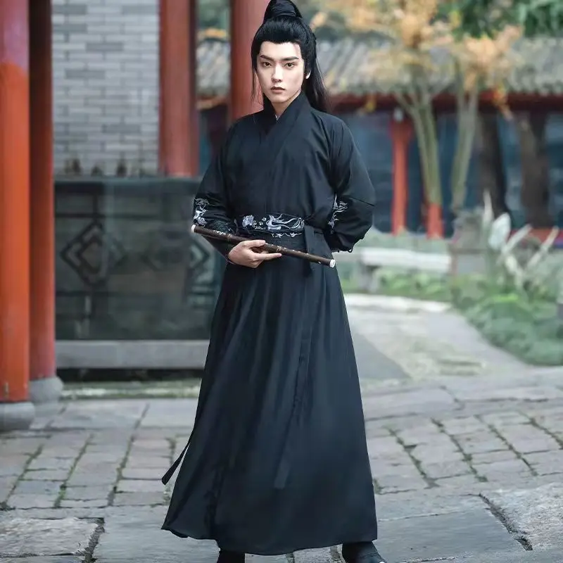 จีนโบราณเครื่องแต่งกาย Hanfu ชุดแบบดั้งเดิมคลาสสิกเสื้อผ้า Tang Dynasty ผู้ใหญ่ Swordsman Robe ผู้ชายฮาโลวีนเครื่องแต่งกาย