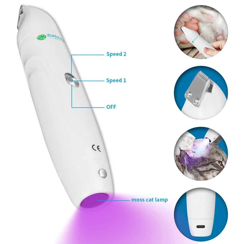 Pet Hair Trimmer Electric USB Rechargeable For Cat Foot Shaver With Wood’s Lamp Pet Cilppers For Dog Paws Grooming Apparatus