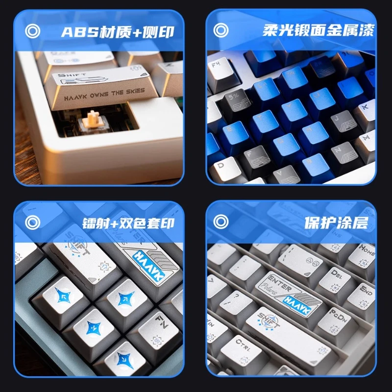 Polaris-theme Keycap Custom PBT/ABS Metallic Paint Cherry Keycaps Side Carving  Silver Blue Black Point Key Caps for Gamers