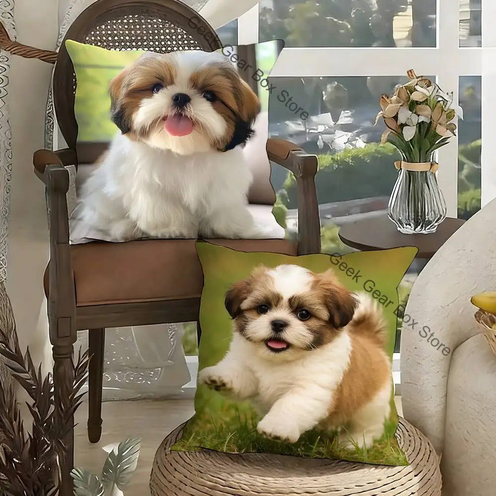 

Lovely Shih Tzu Pillow Case Plush Pillow Cases Home Decoration Pillow Cover for Sofa Bed Chair Living Room