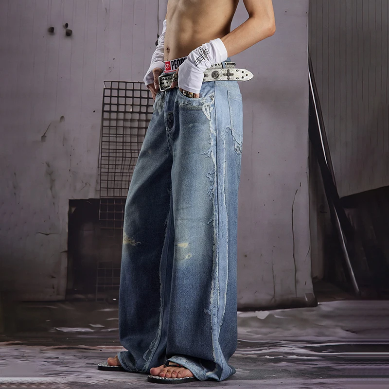 LUZHEN 2026 New Fashion Original Streetwear Paint Printed Loose Straight Jeans Men's Trendy Handsome Wide Leg Denim Pants JY8763